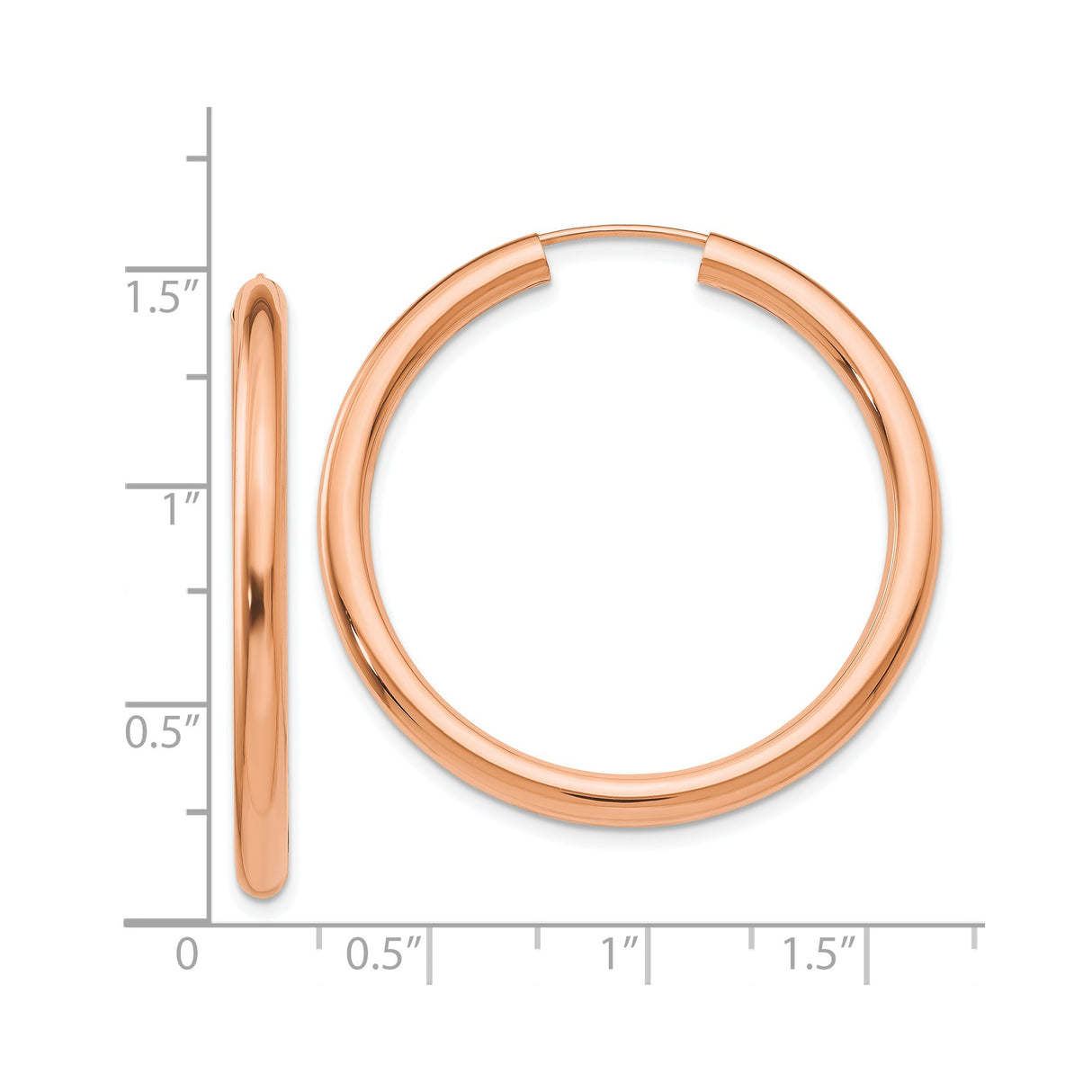 14k Rose Gold Hoop Earrings, Classic Round Design with High Polish Finish, Lightweight and Minimalist Style