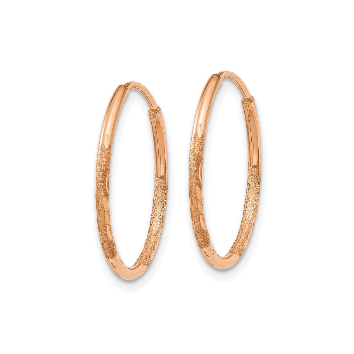 14k Rose Gold Hoop Earrings with Diamond-Cut Textured Design and Hinged Closure