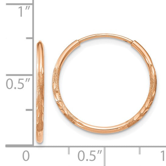 14k Rose Gold Hoop Earrings with Diamond-Cut Textured Design and Hinged Closure