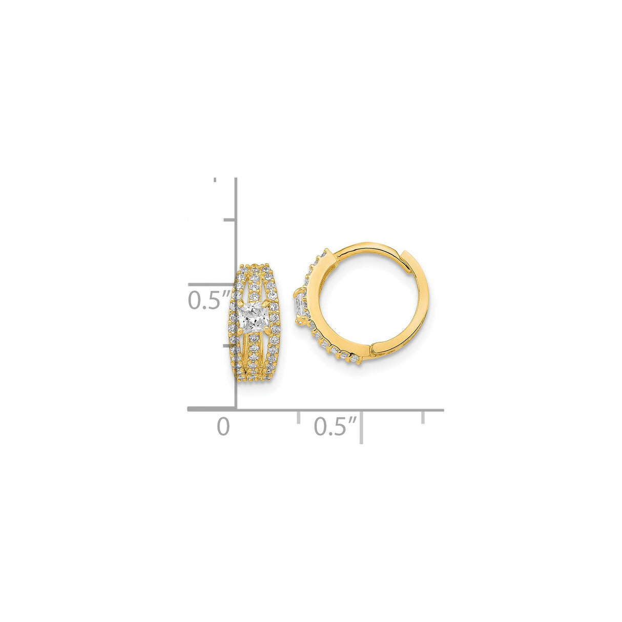 14k Yellow Gold Hoop Earrings with Square Cut Cubic Zirconia and Accent Stones