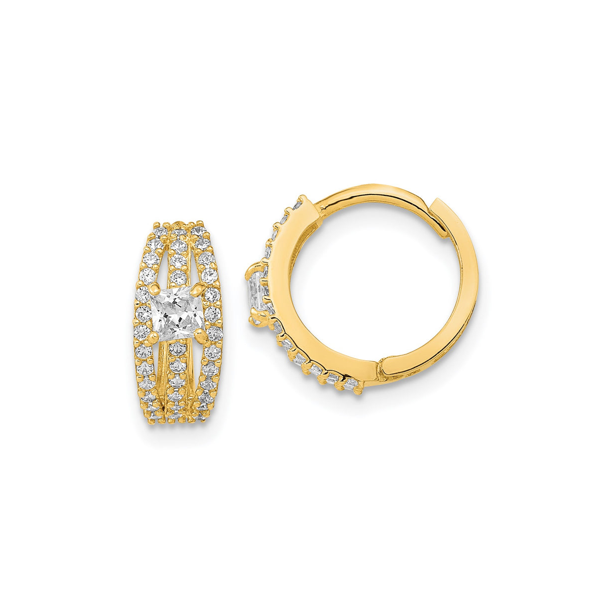 14k Yellow Gold Hoop Earrings with Square Cut Cubic Zirconia and Accent Stones