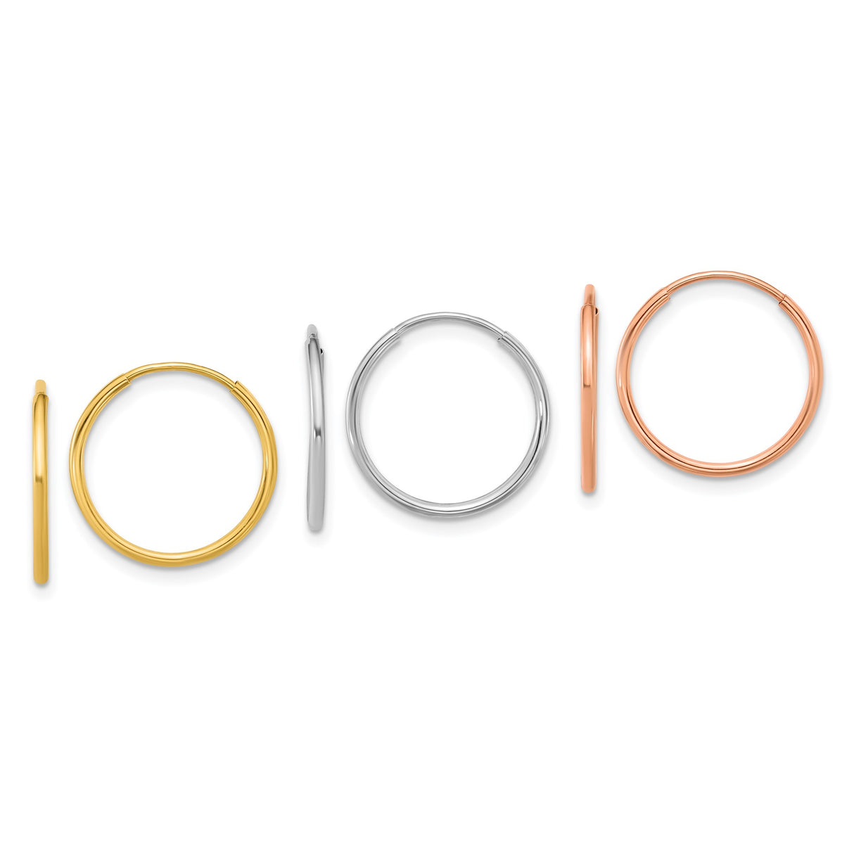 14k Tri Color Gold Hoop Earrings, Yellow, White, Rose, Minimalist Lightweight Design