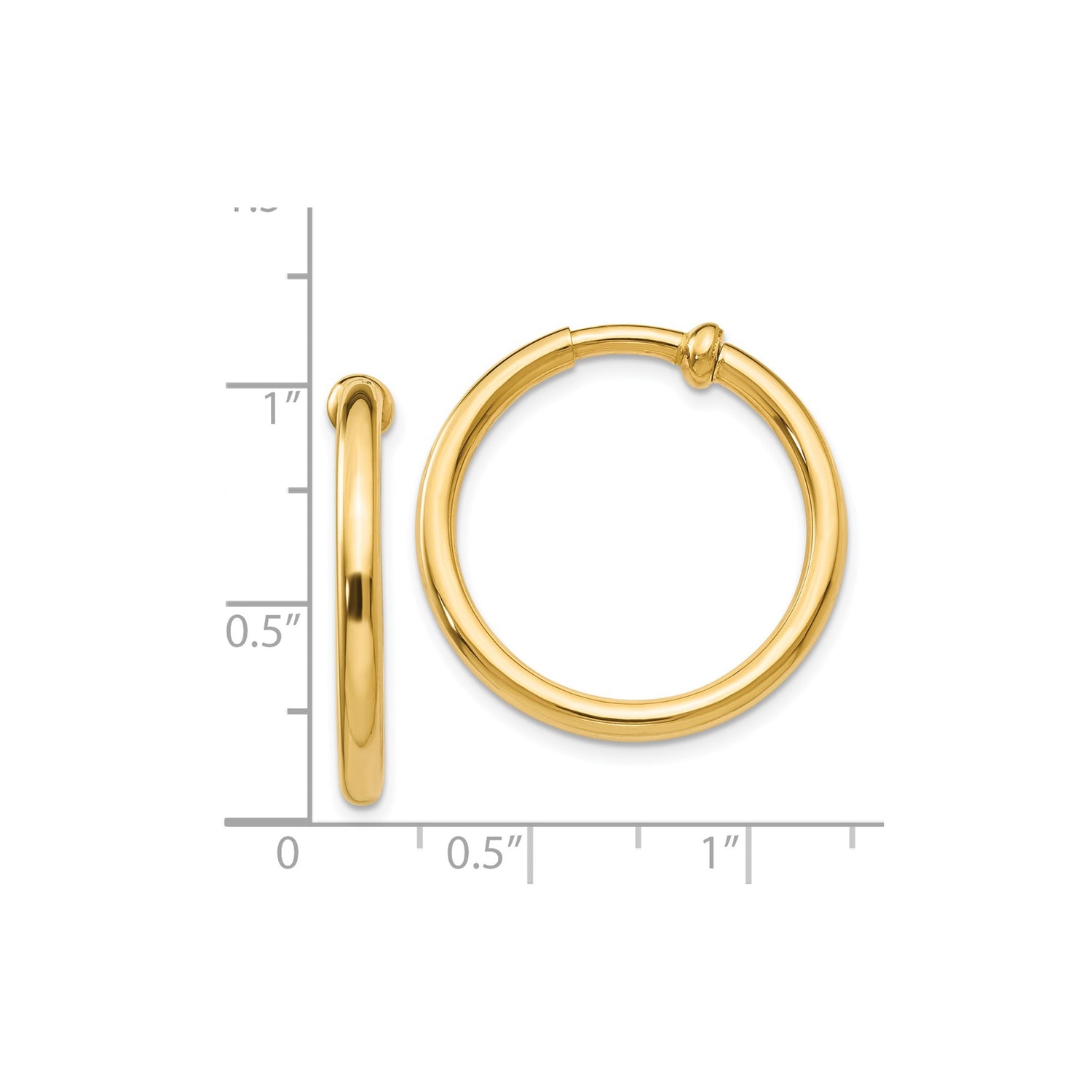 14k Yellow Gold Hoop Earring, Smooth Polished Finish, Classic Rounded Unisex Design