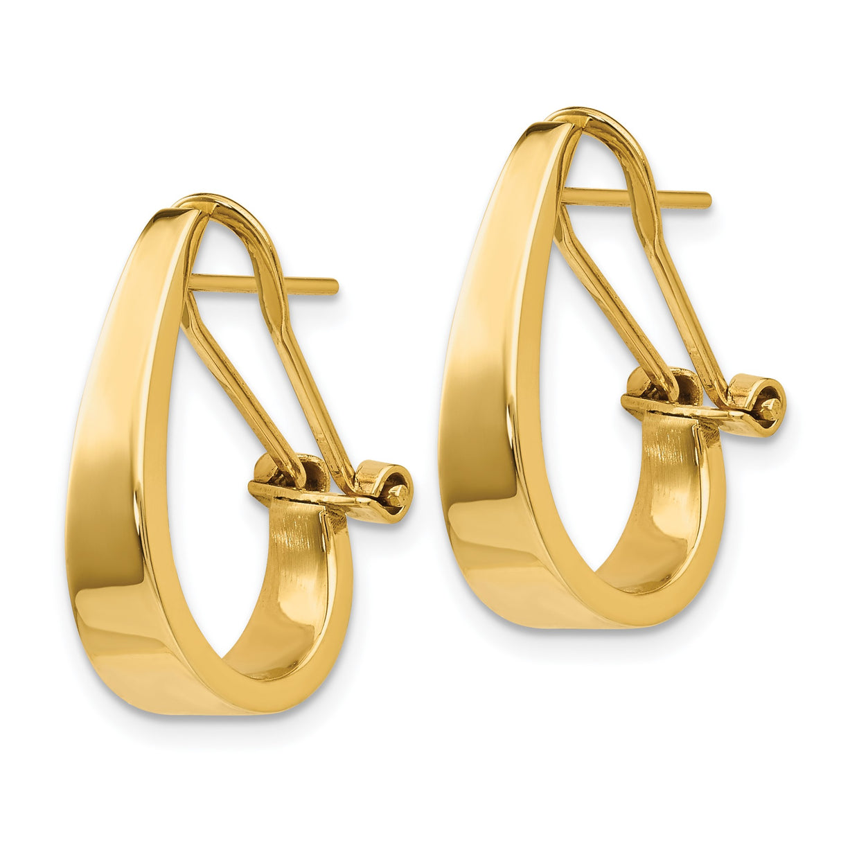 14k Yellow Gold Teardrop Hoop Earrings with Hinged Back and Polished Tapered Design for Women