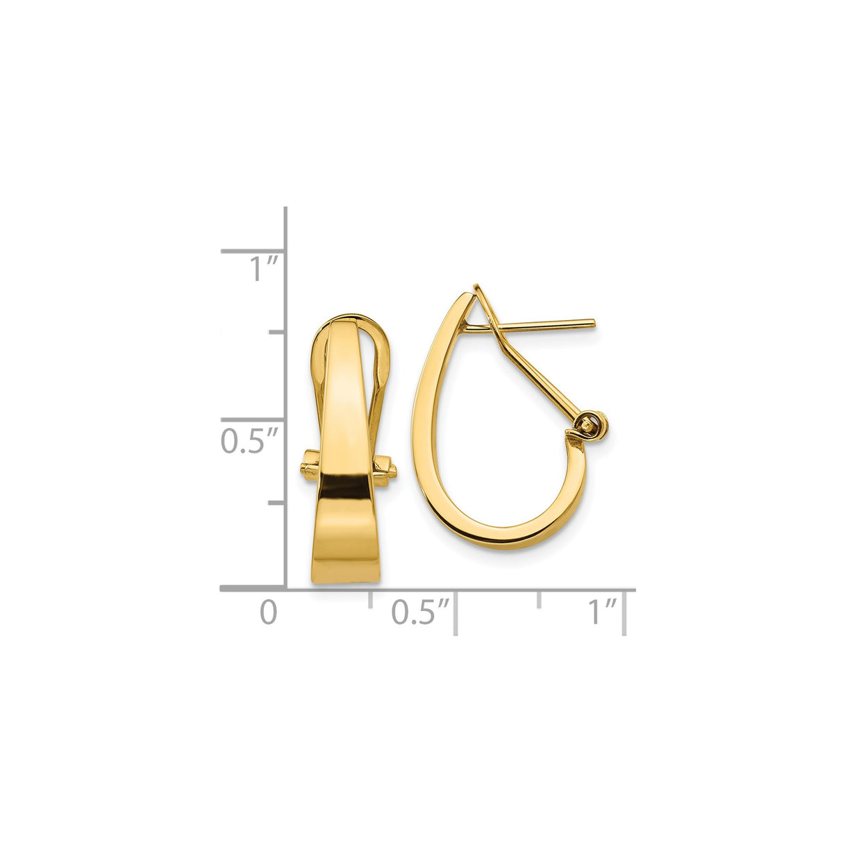 14k Yellow Gold Teardrop Hoop Earrings with Hinged Back and Polished Tapered Design for Women