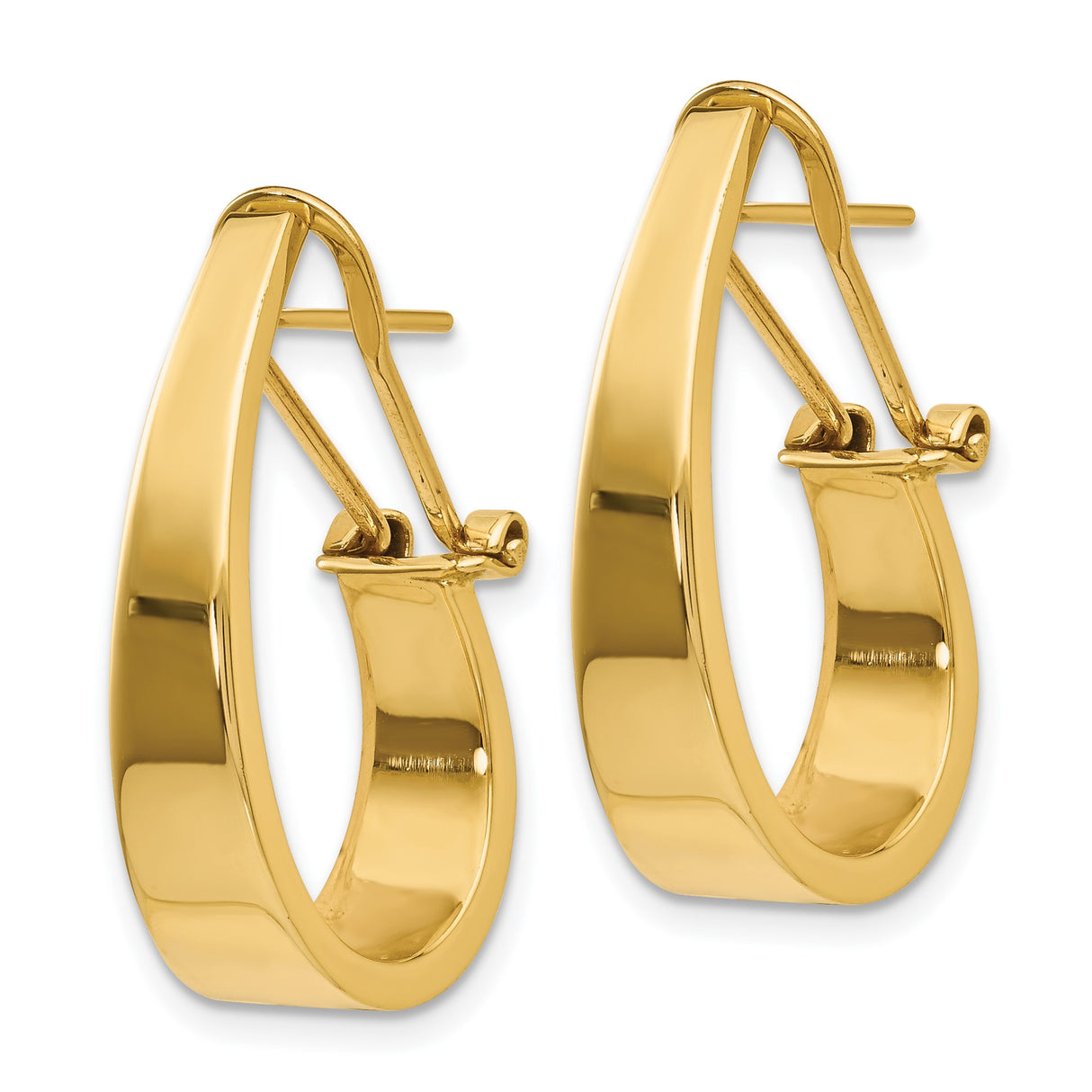 14k Yellow Gold Teardrop Hoop Earrings, Polished J-Hoop Style with Omega Back for Women