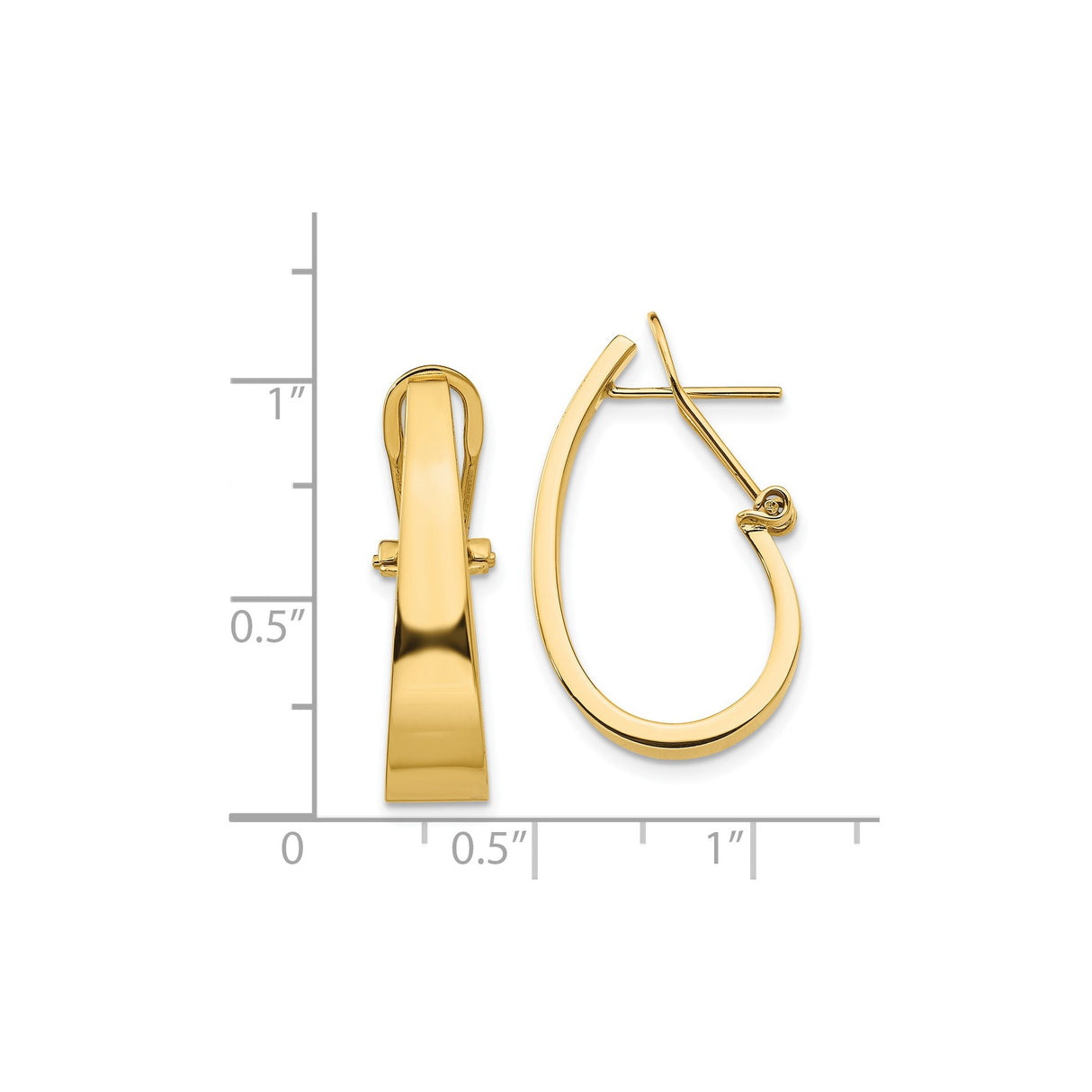 14k Yellow Gold Teardrop Hoop Earrings, Polished J-Hoop Style with Omega Back for Women
