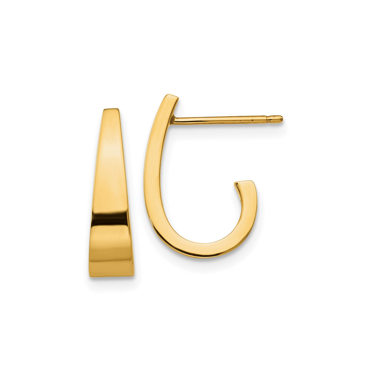 14k Yellow Gold Hoop Earrings, Sleek Tapered Minimalist Design for Women