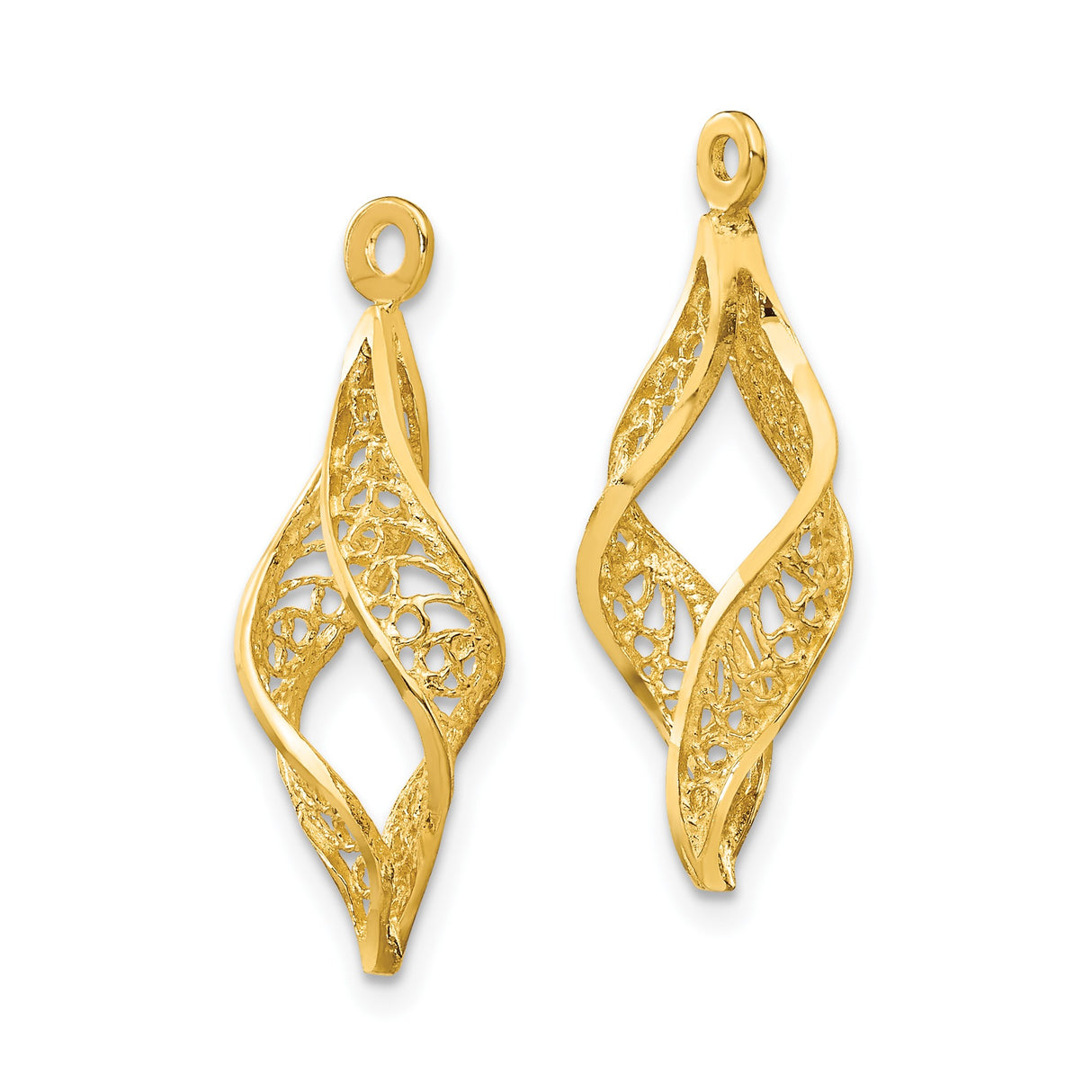 14k Yellow Gold Dangle Earrings with Open Marquise Twist and Filigree Design