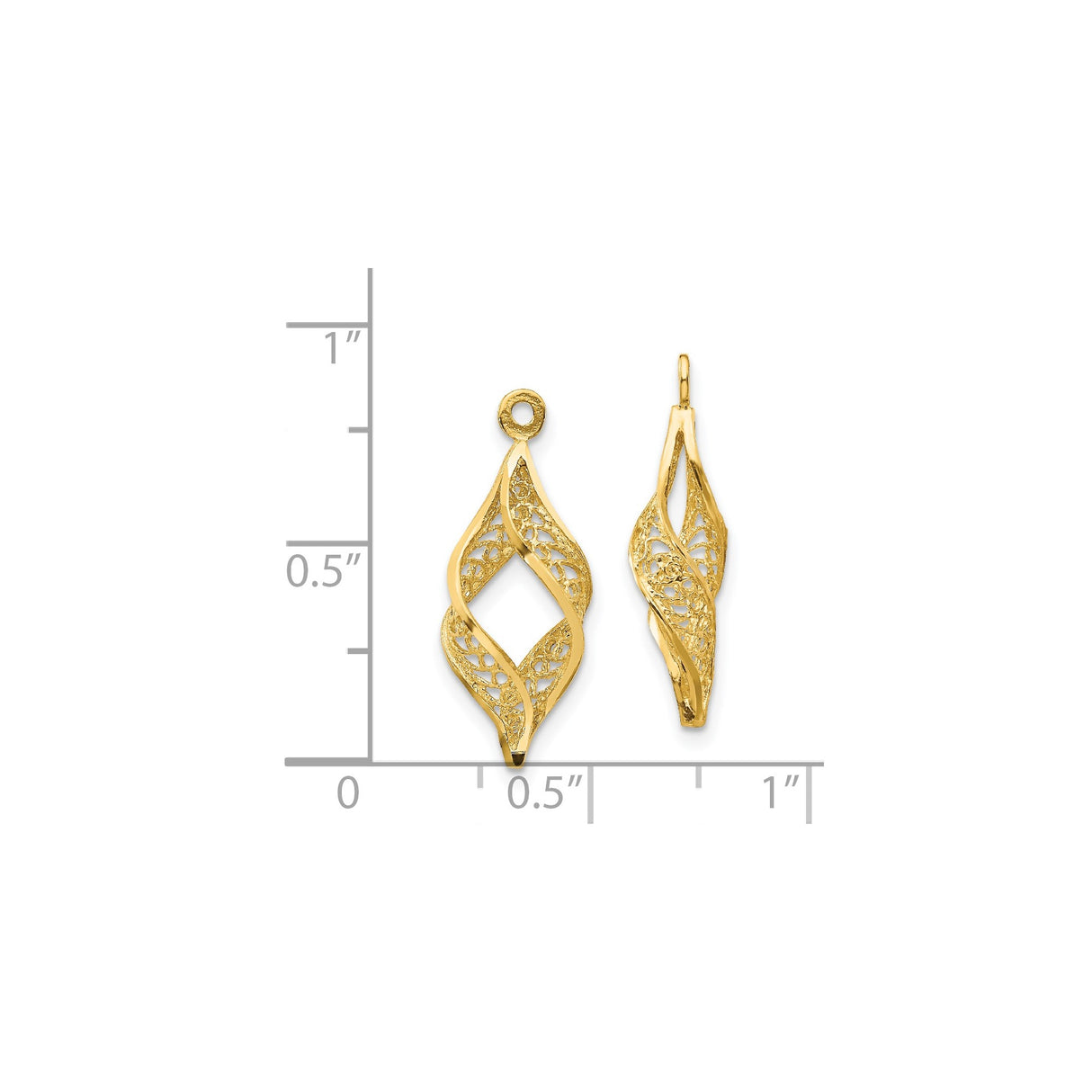 14k Yellow Gold Dangle Earrings with Open Marquise Twist and Filigree Design