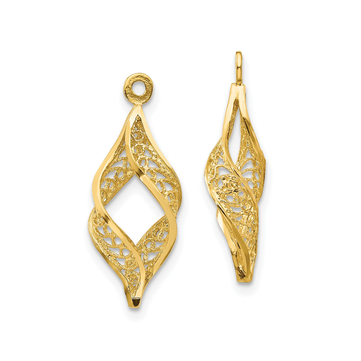 14k Yellow Gold Dangle Earrings with Open Marquise Twist and Filigree Design