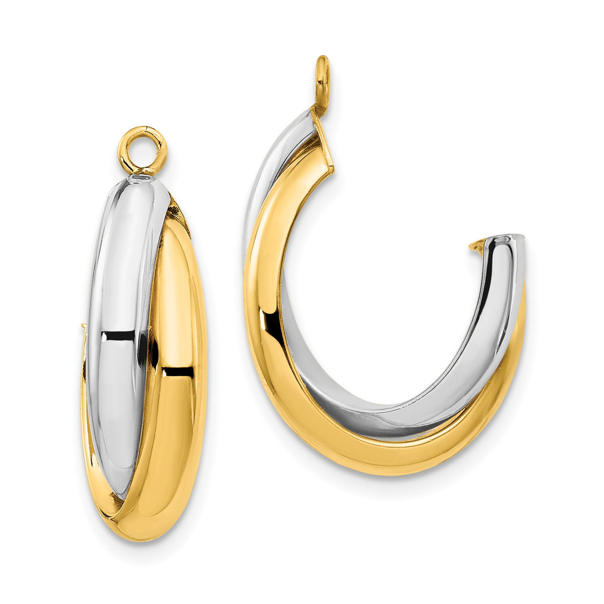 14k Two-Tone Gold Hoop Earrings with Twisted Polished Design for Women