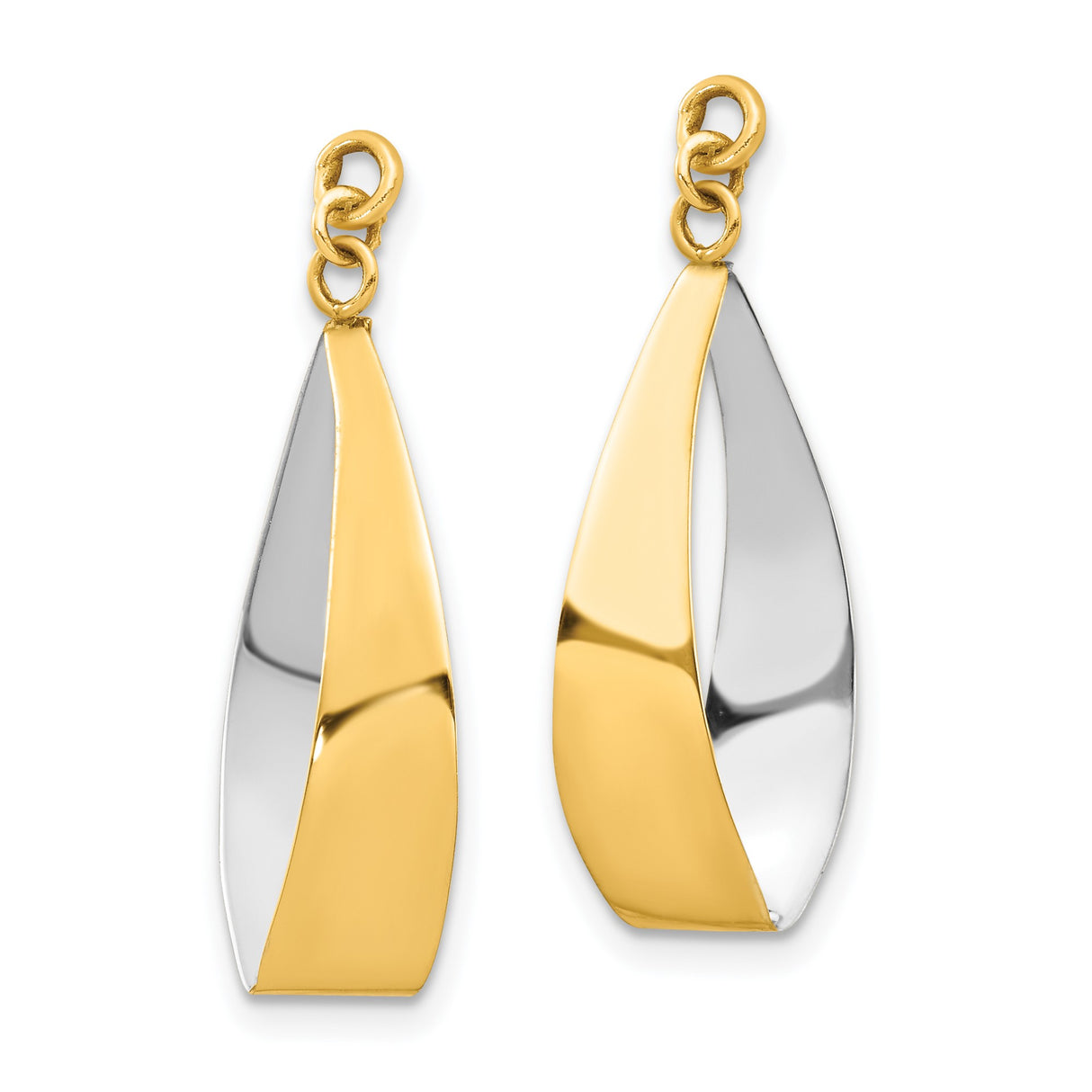 14k Two Tone Gold Dangle Teardrop Earrings with Twisted Drop Design for Women