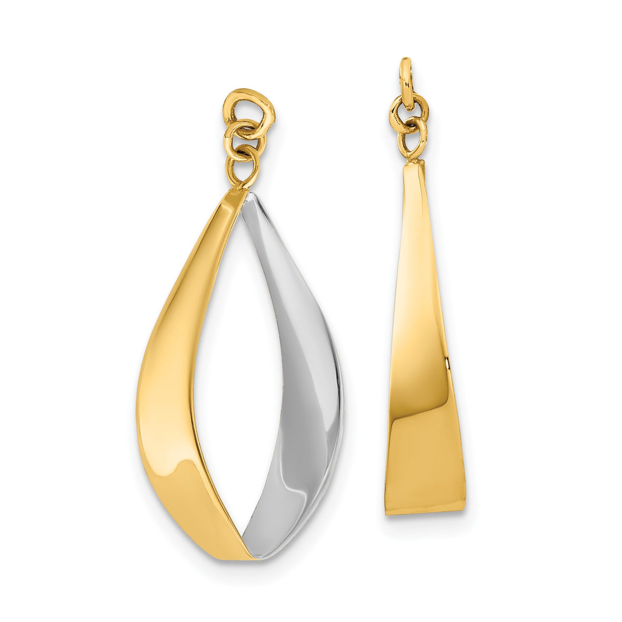 14k Two Tone Gold Dangle Teardrop Earrings with Twisted Drop Design for Women