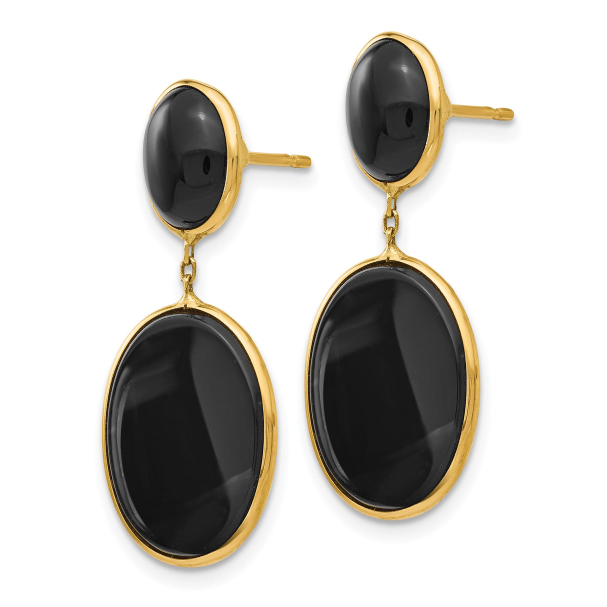 14k Yellow Gold Dangle Earrings with Black Onyx Double Ovals, Modern Minimalist Design