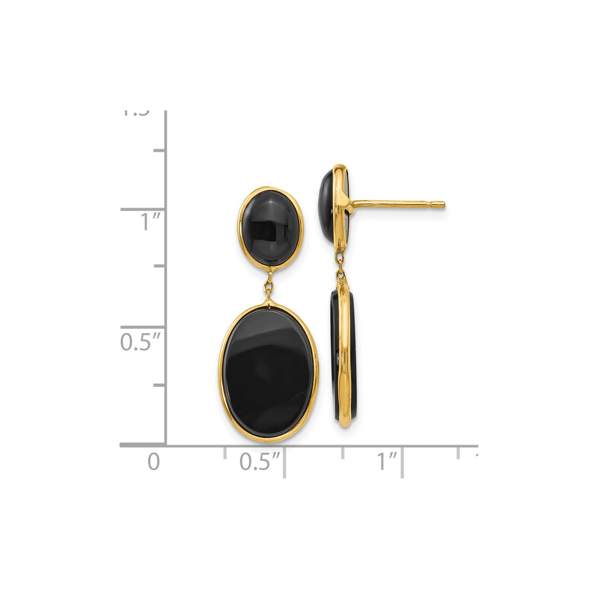 14k Yellow Gold Dangle Earrings with Black Onyx Double Ovals, Modern Minimalist Design