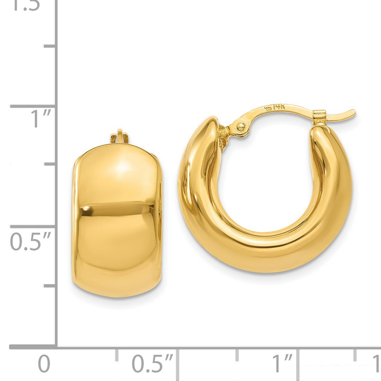 14k Yellow Gold Hoop Earrings, Chunky Huggie Style with Smooth Polished Finish for Women