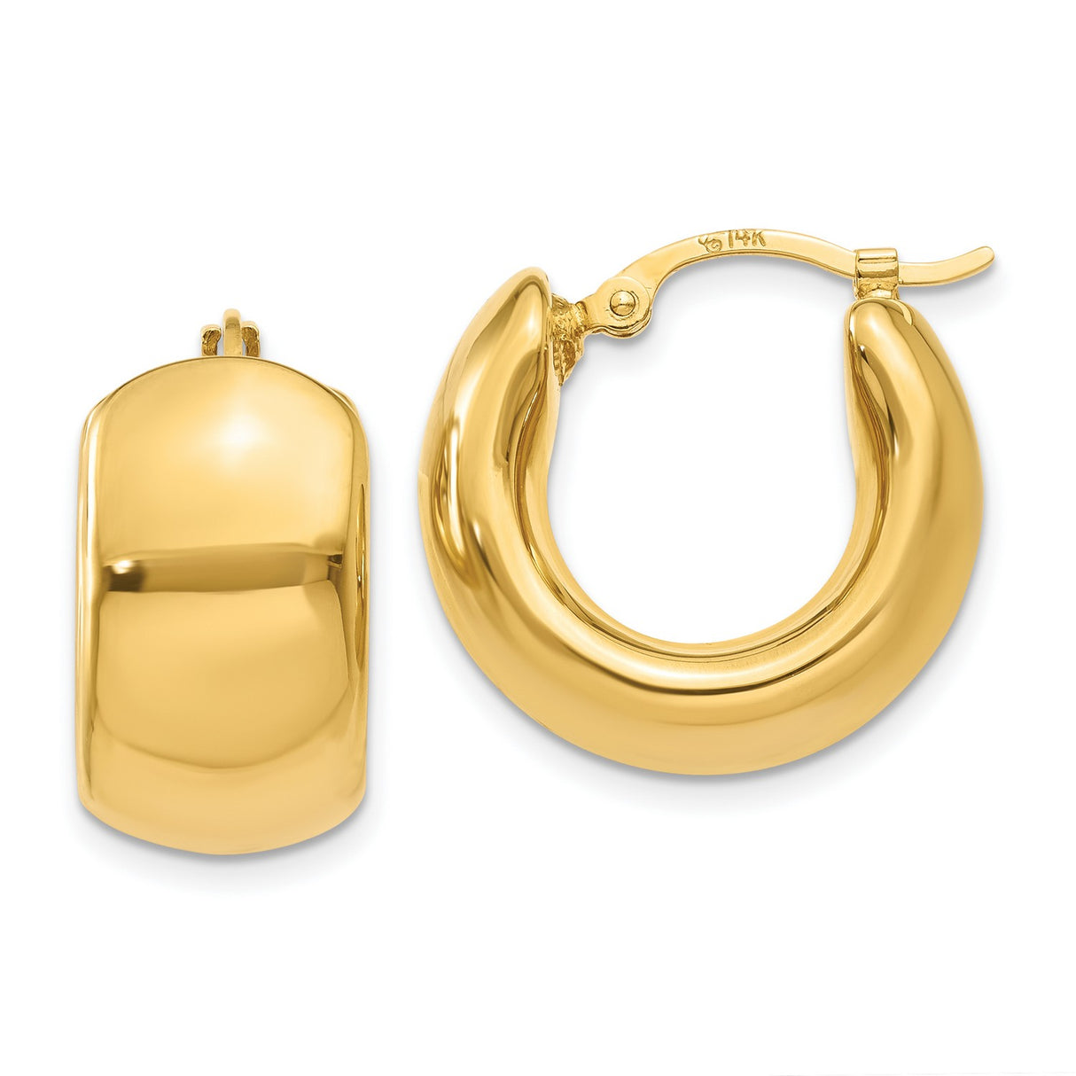14k Yellow Gold Hoop Earrings, Chunky Huggie Style with Smooth Polished Finish for Women