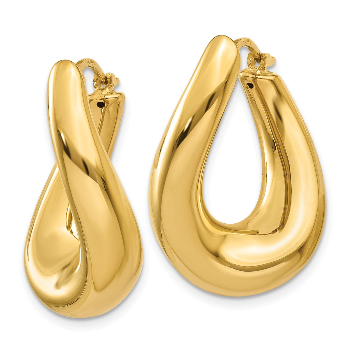 14k Yellow Gold Twisted Teardrop Hoop Earrings, High Polish Sculptural Design for Women