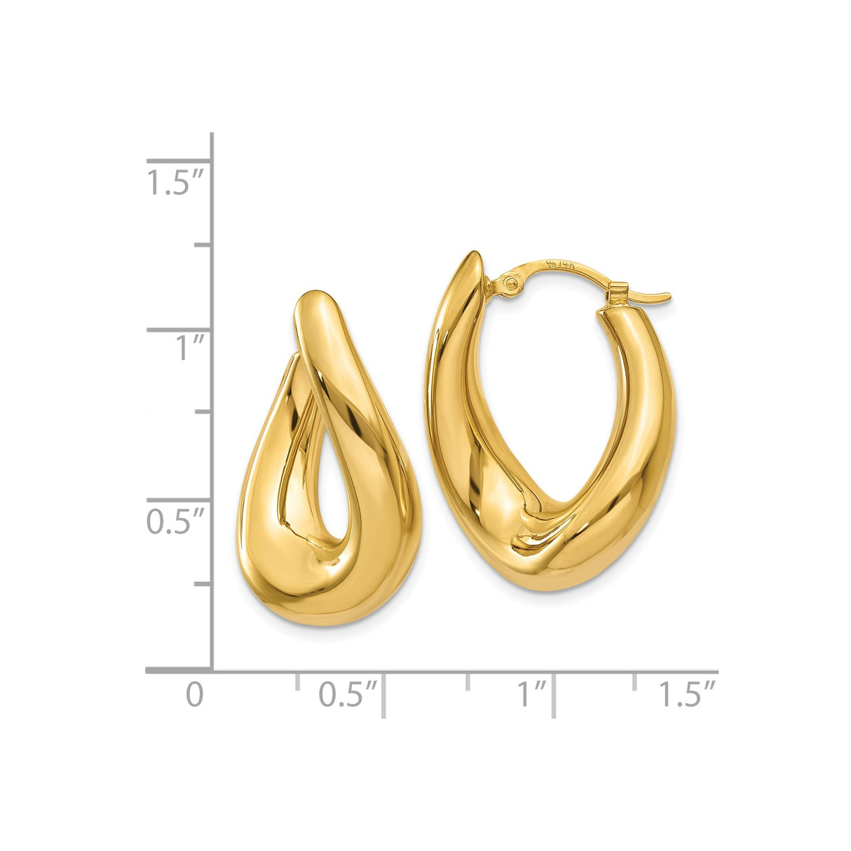 14k Yellow Gold Twisted Teardrop Hoop Earrings, High Polish Sculptural Design for Women