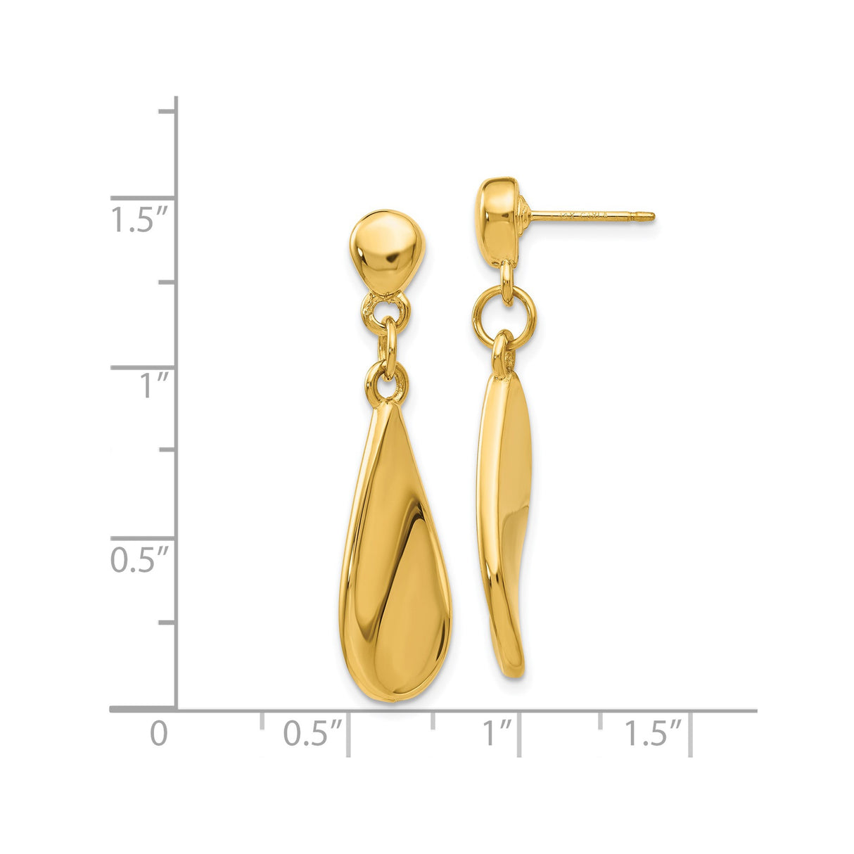 14k Yellow Gold Teardrop Dangle Earrings, Polished Drop Design, Lightweight Modern Jewelry for Women
