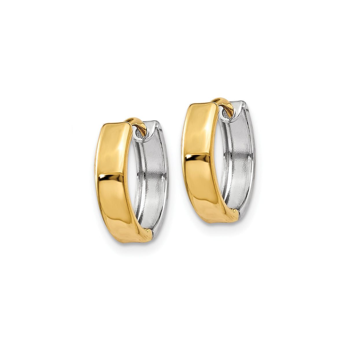 14k Yellow and White Gold Hoop Earrings, Huggie Style with Polished Finish for Women