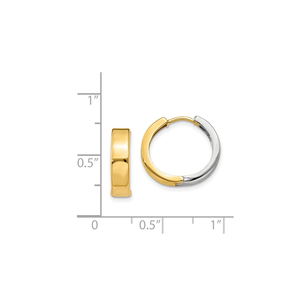 14k Yellow and White Gold Hoop Earrings, Two-Tone Polished Hinged Design for Women