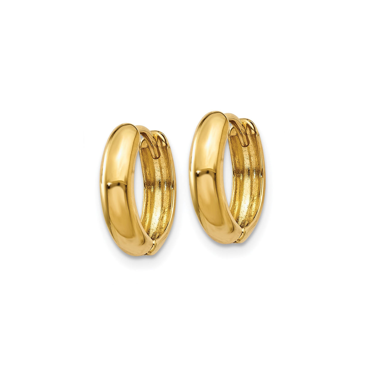 14k Yellow Gold Hoop Earrings, Small Polished Hinged Huggie Style for Men and Women