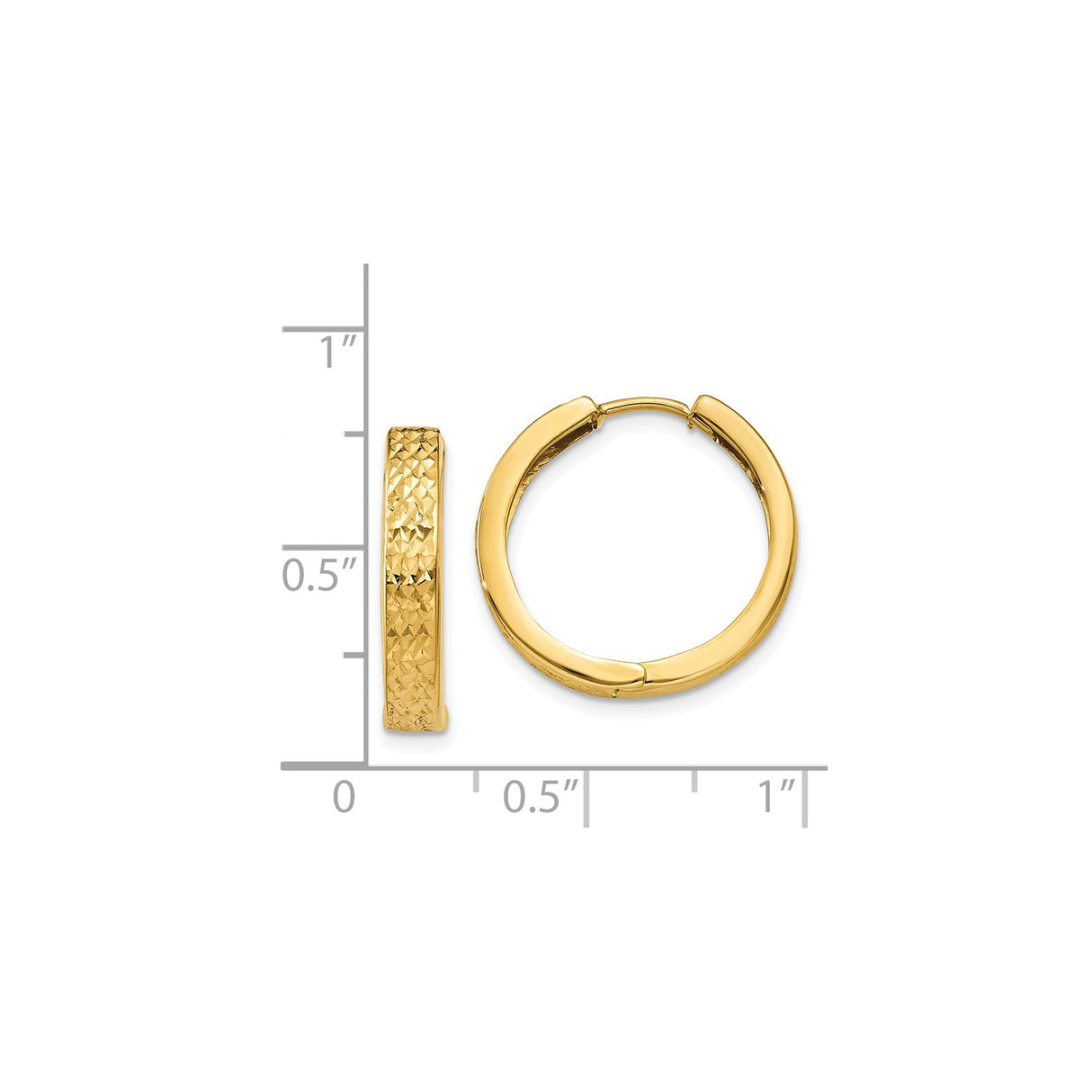 14k Yellow Gold Hoop Earrings, Diamond Cut Round Hoops with Polished Finish for Women