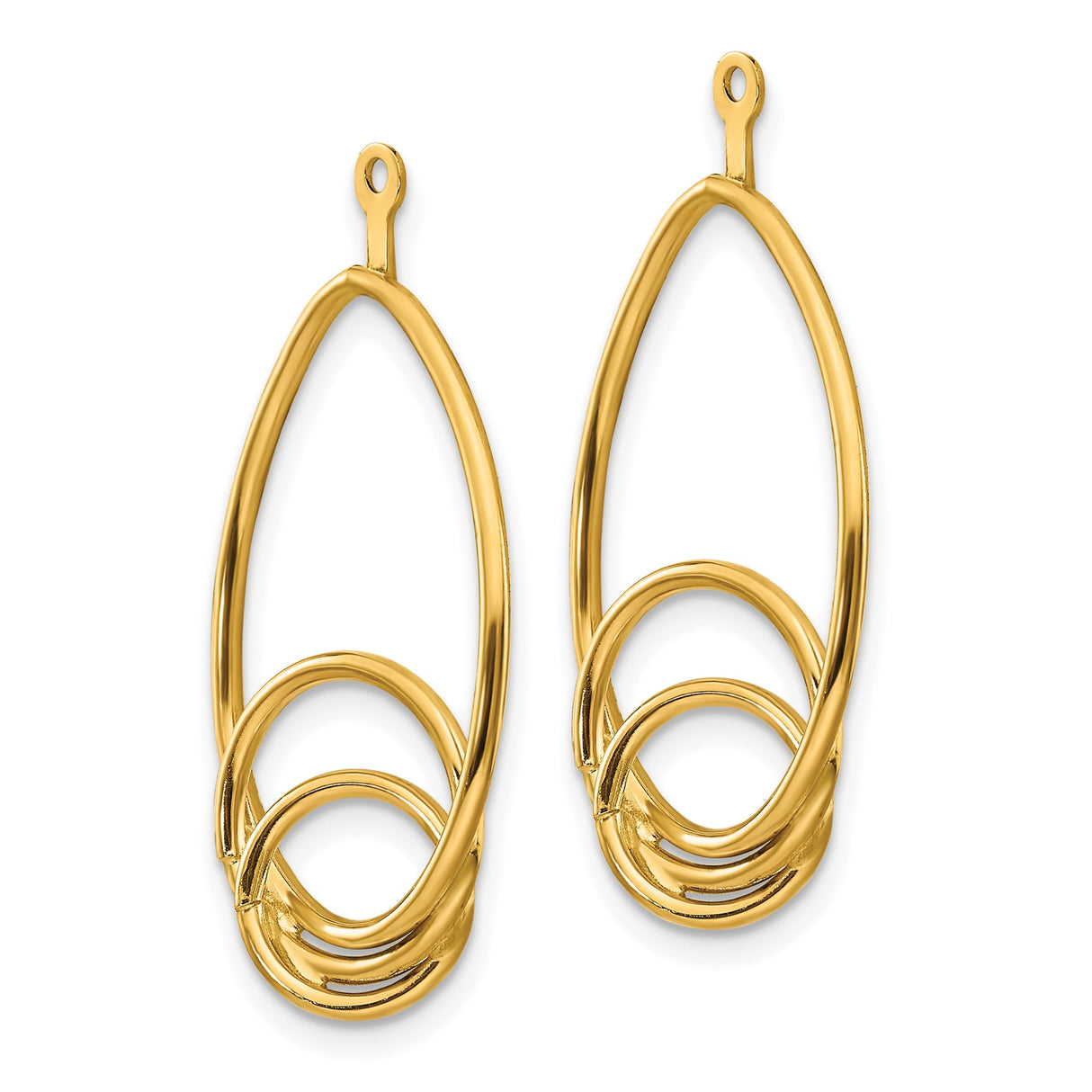 14k Yellow Gold Dangle Earrings with Open Teardrop and Overlapping Circle Design