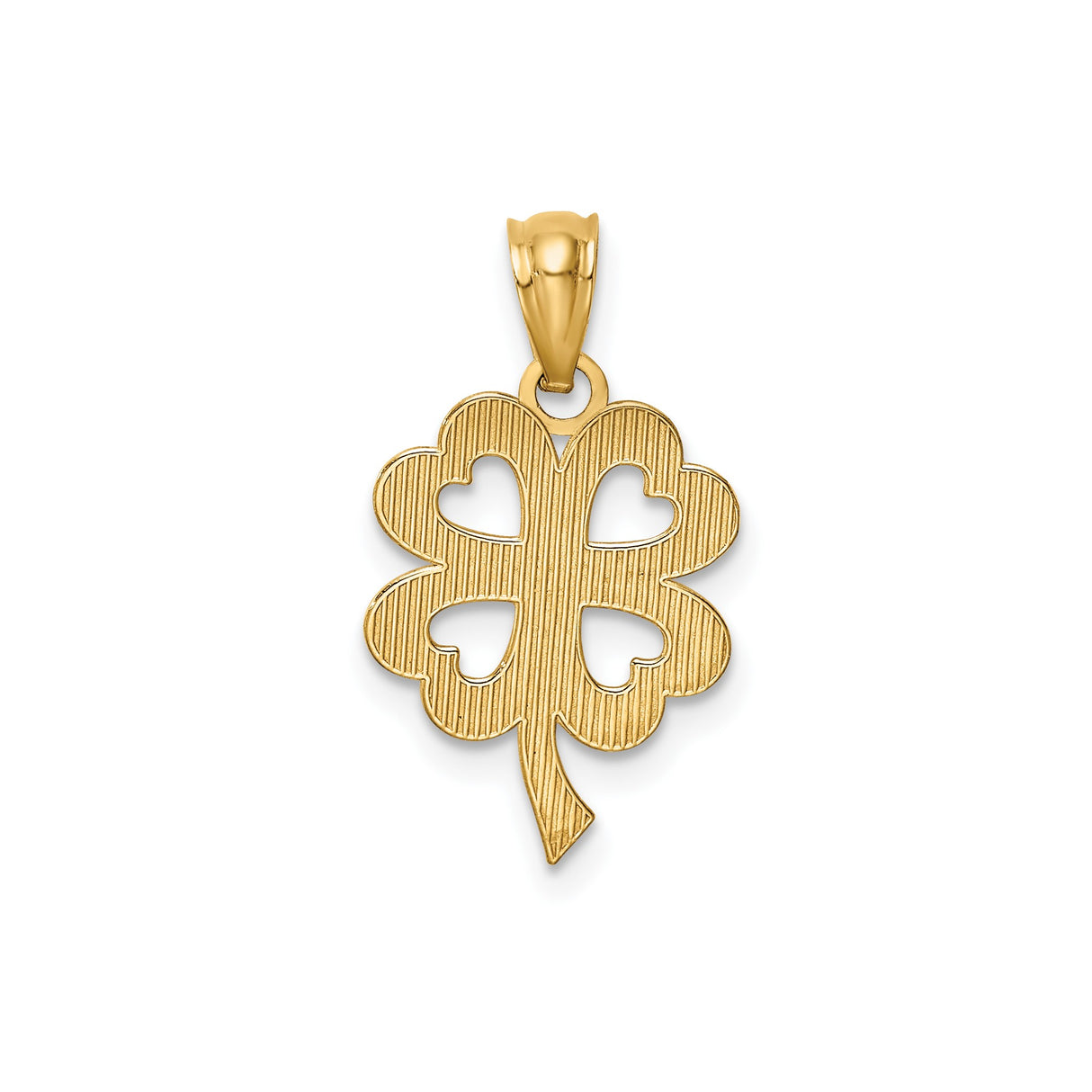 14k Yellow Gold Four-Leaf Clover Pendant with Heart-Shaped Leaves, Lucky Charm Jewelry for Women