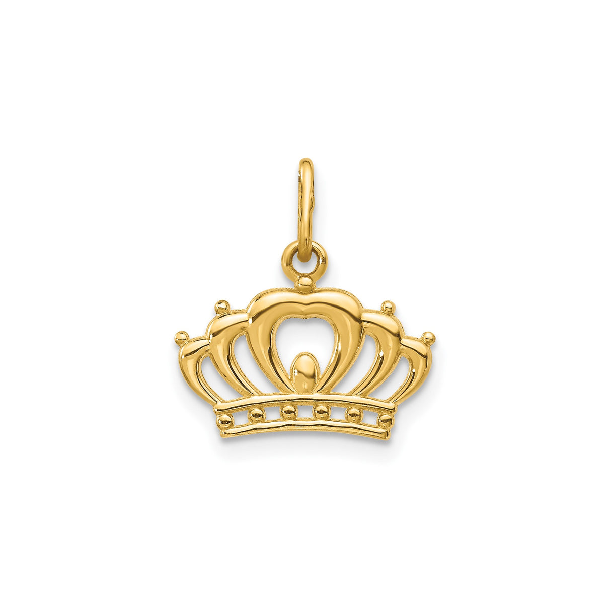 14k Yellow Gold Crown Pendant with Heart Design, Royal Style Jewelry Charm