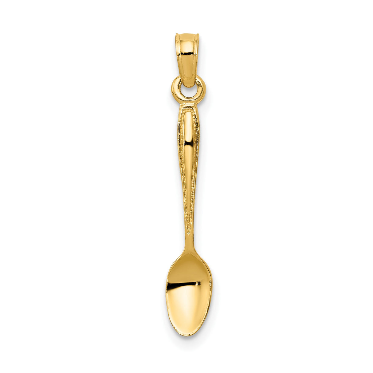 14k Yellow Gold Spoon Pendant Charm, Polished Finish with Detailed Handle, Culinary Theme