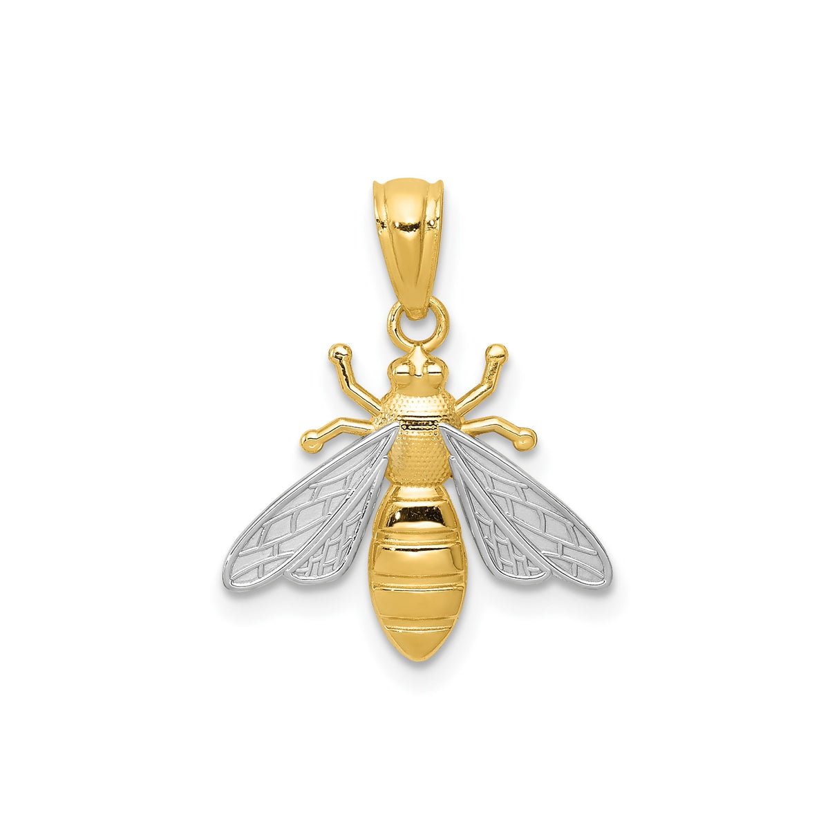 14k Multi-Tone Gold Bee Pendant with Detailed Wings and Body, Nature-Inspired Charm for Women