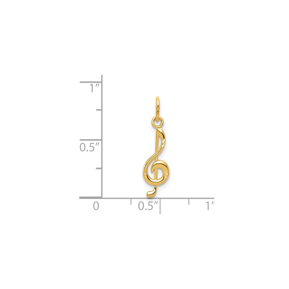 14k Yellow Gold Treble Clef Pendant, Polished Musical Note Charm for Women or Unisex Wear
