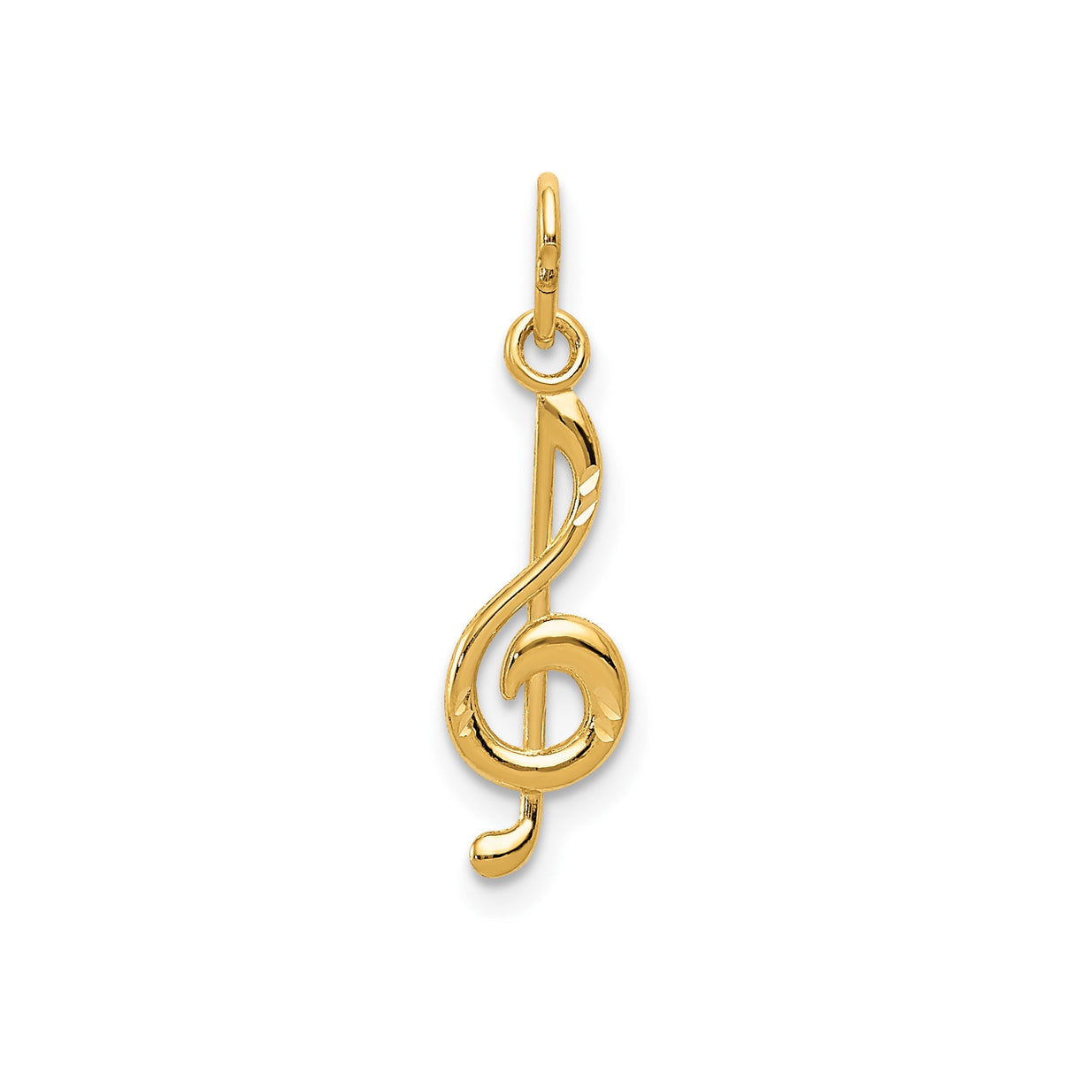 14k Yellow Gold Treble Clef Pendant, Polished Musical Note Charm for Women or Unisex Wear