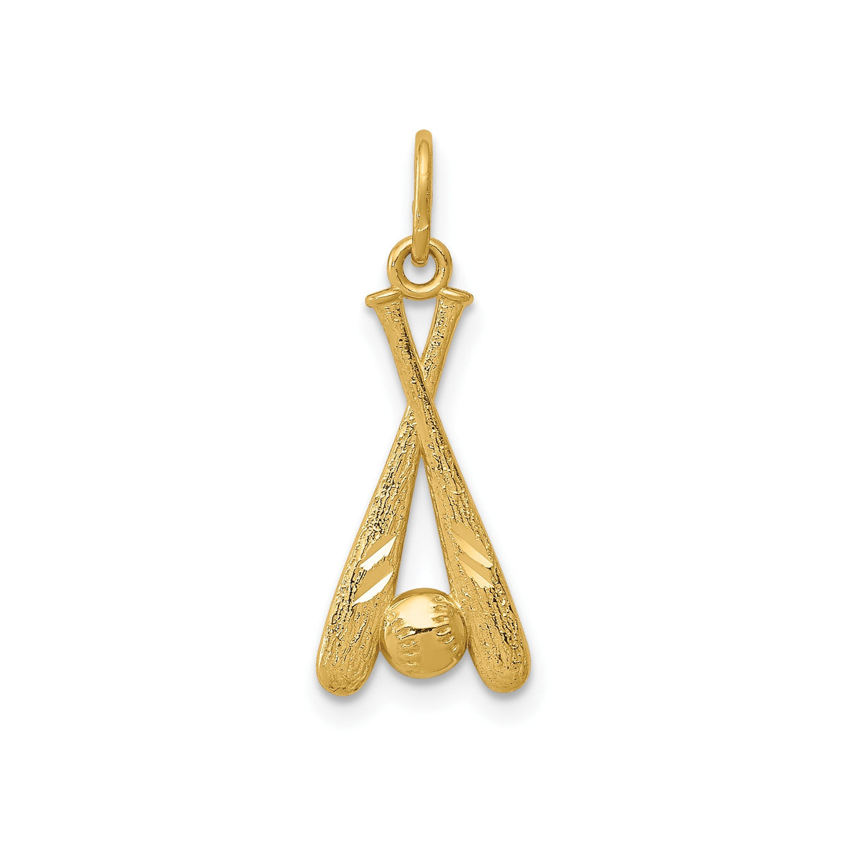 14k Yellow Gold Baseball Pendant with Crossed Bats and Ball, Sports Charm for Fans and Players