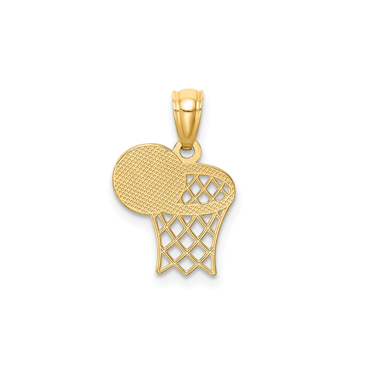 14k Yellow Gold Basketball Pendant with Detailed Net and Ball Design, Sports Jewelry