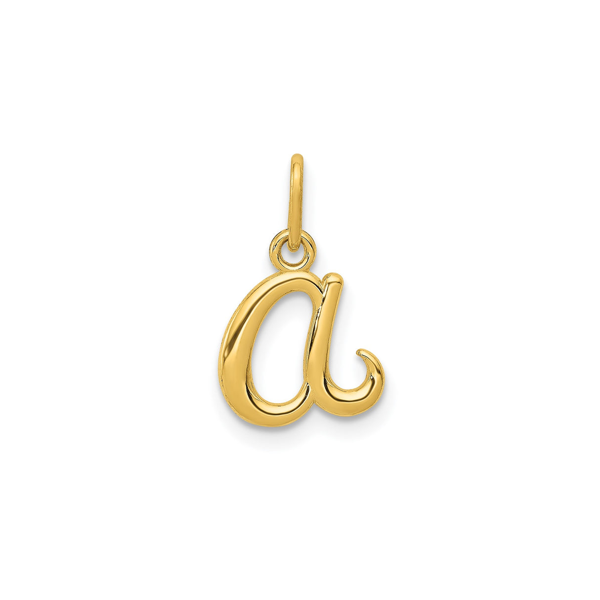 14k Yellow Gold Initial Pendant, Lowercase Cursive Letter A Charm for Women