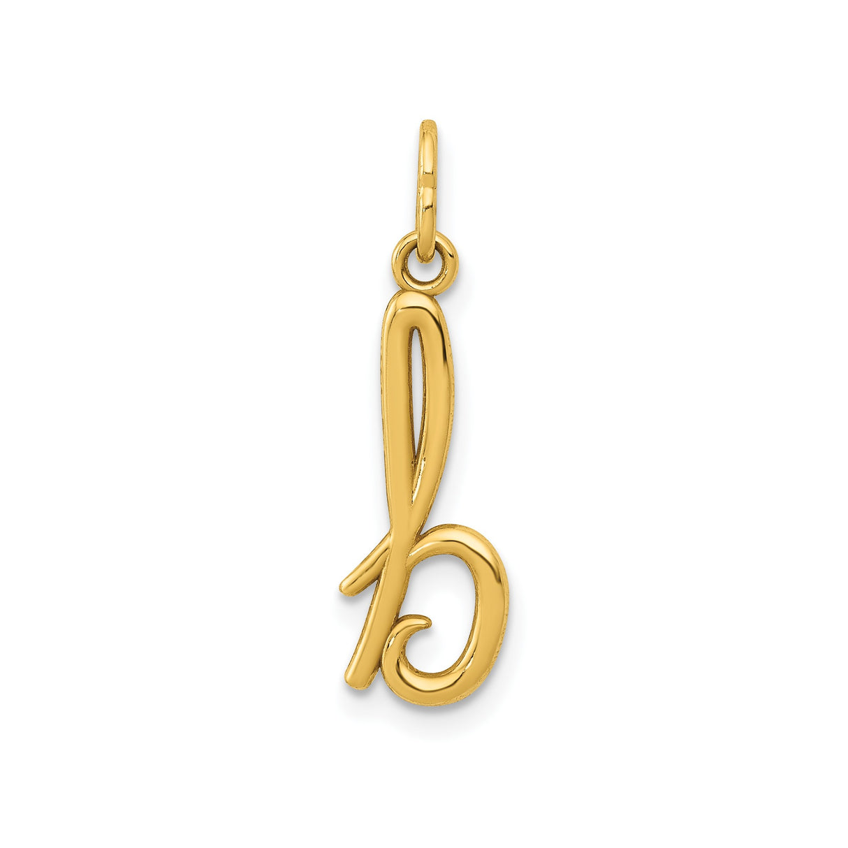 14k Yellow Gold Script Letter B Pendant, Cursive Initial Charm, Polished Monogram Jewelry