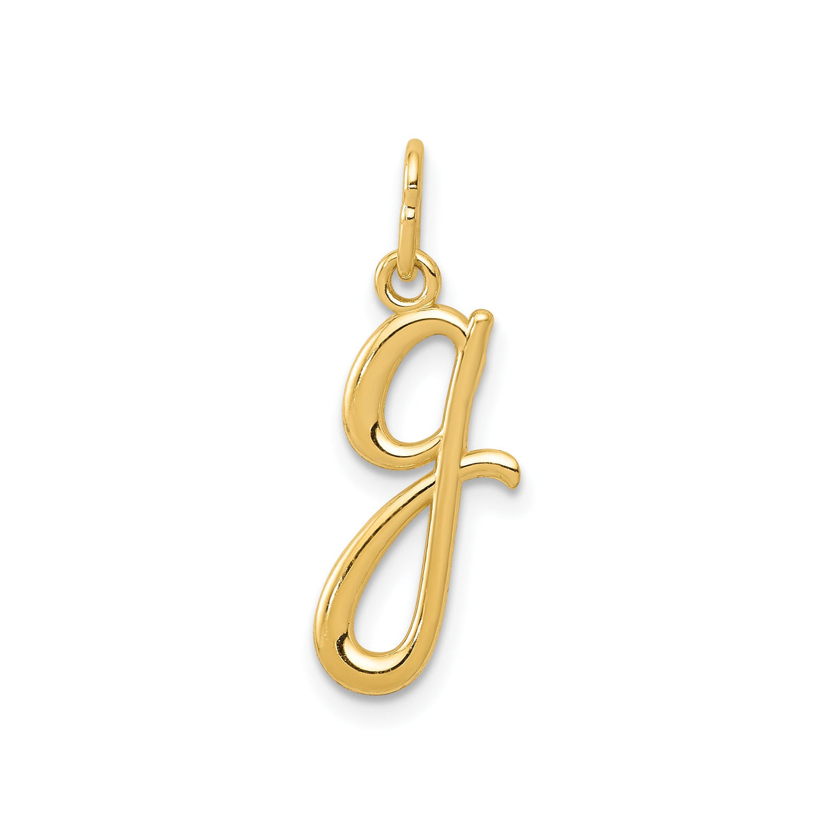 14k Yellow Gold Letter G Pendant, Polished Script Initial Charm for Necklace or Bracelet