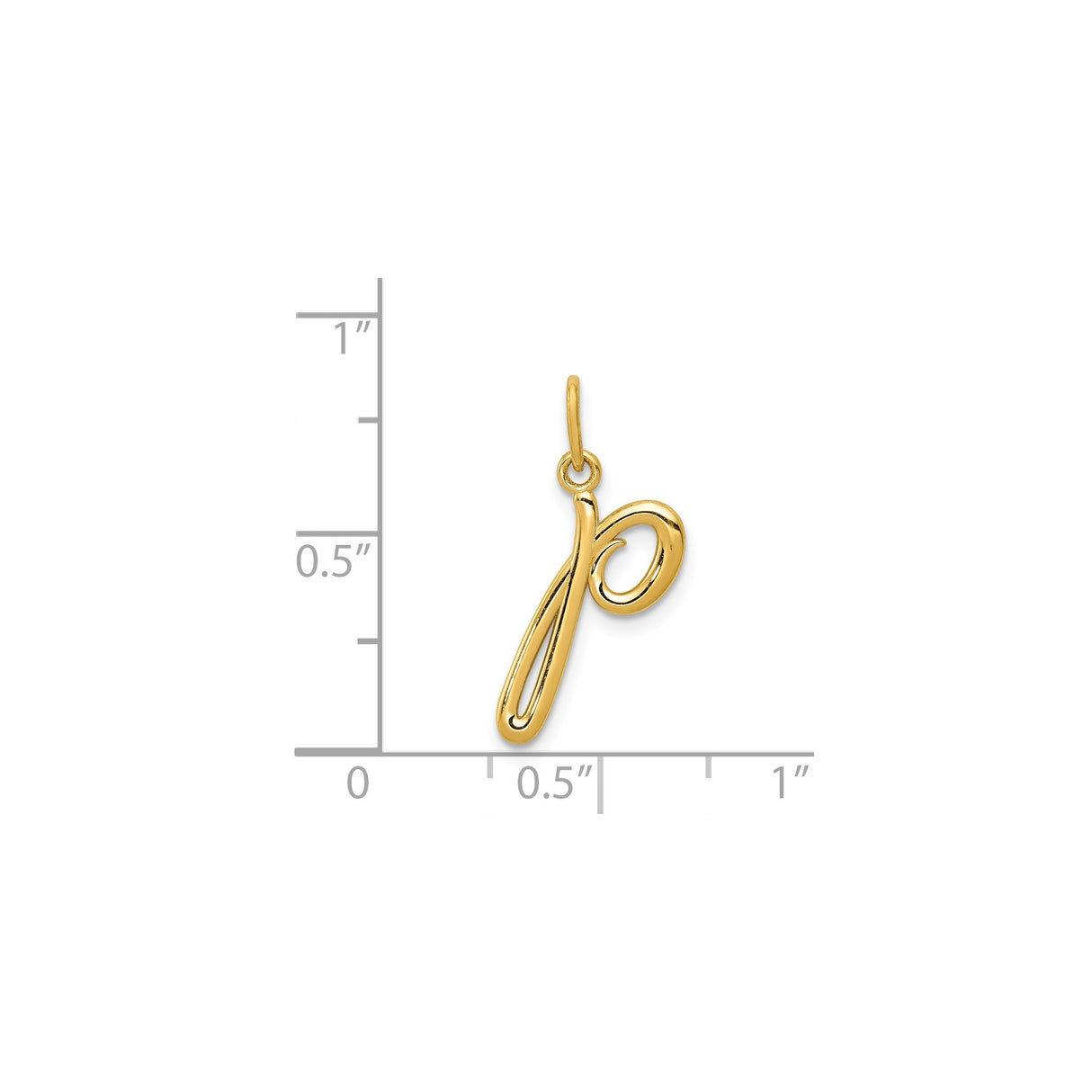 14k Yellow Gold Letter P Pendant, Cursive Script Initial Charm for Women