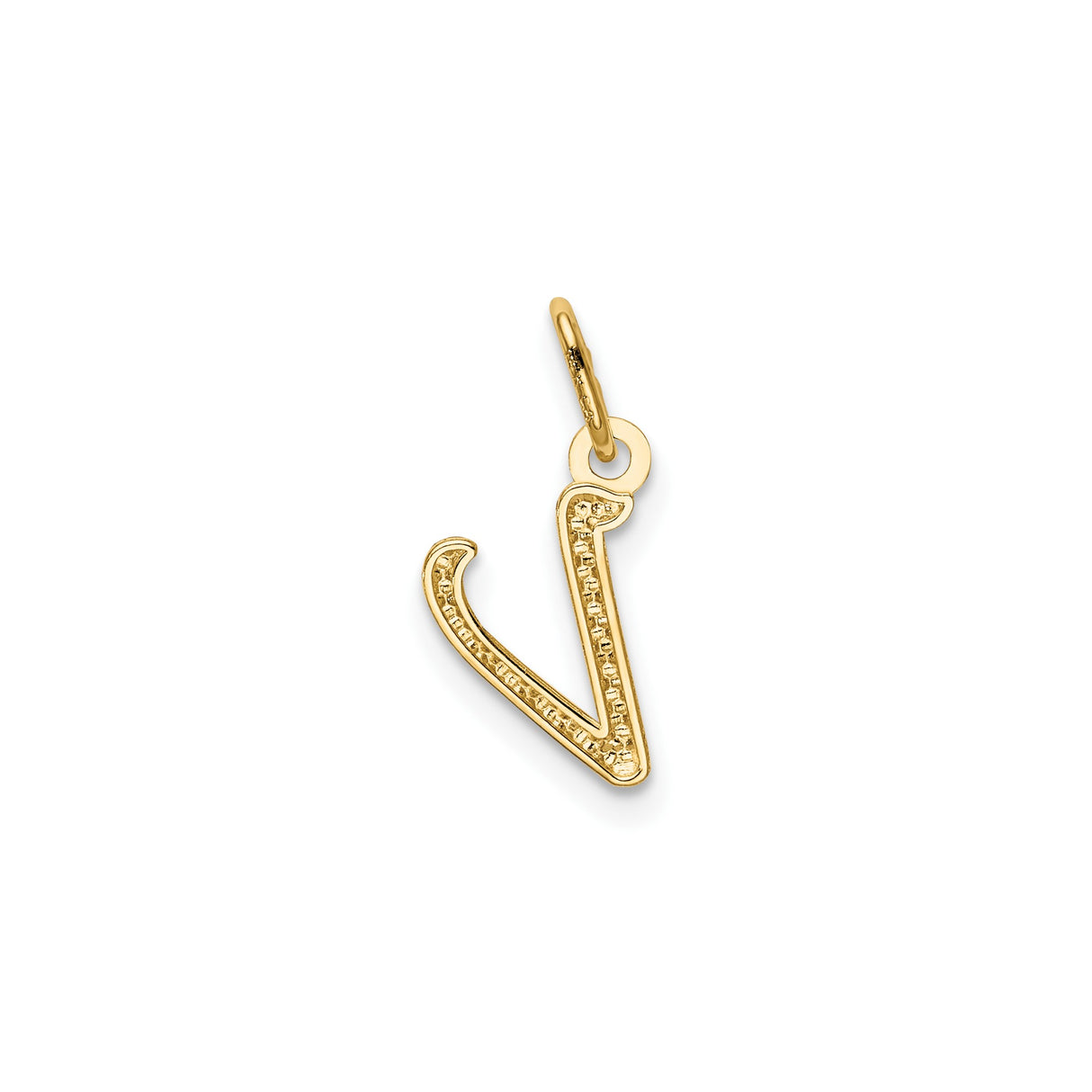 14k Yellow Gold Script Letter V Pendant, Polished Cursive Initial Charm for Women