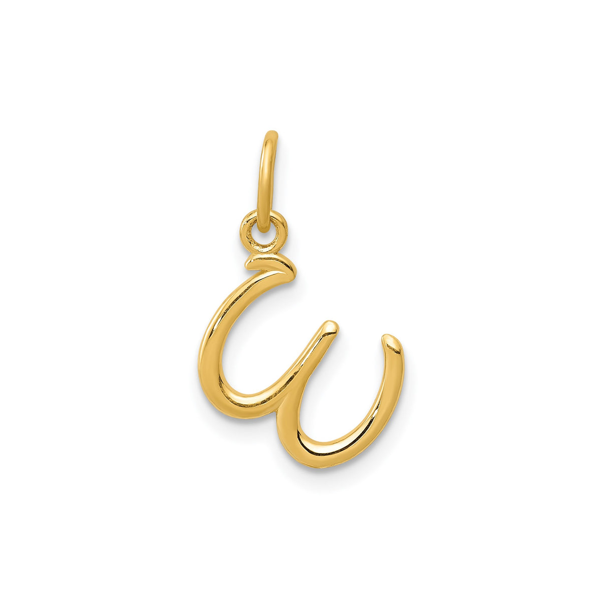 14k Yellow Gold Omega Pendant, Lowercase Greek Letter Charm, Unisex Spiritual Symbol