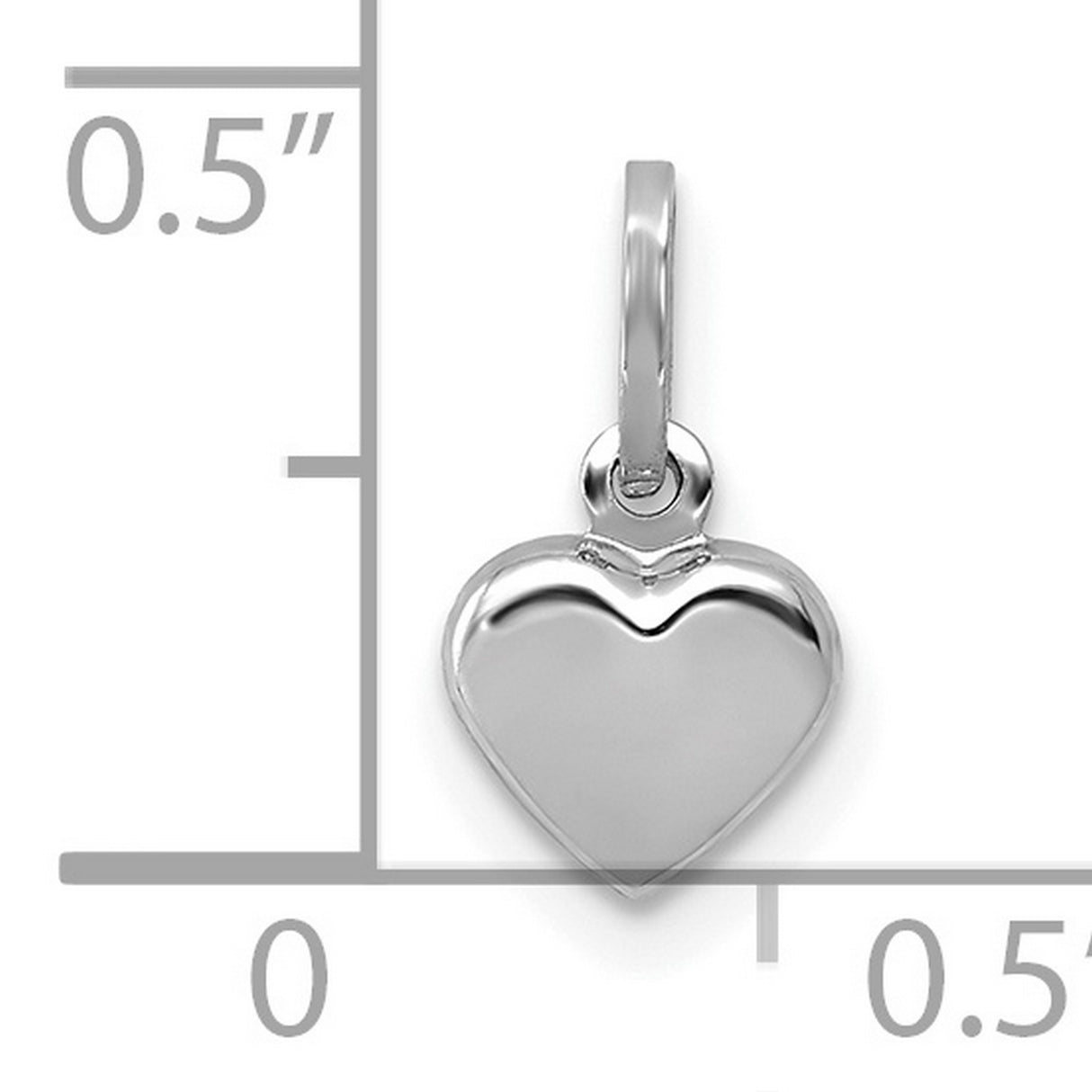 14k White Gold Heart Shaped Pendant, Smooth Polished Solid Gold Charm for Women