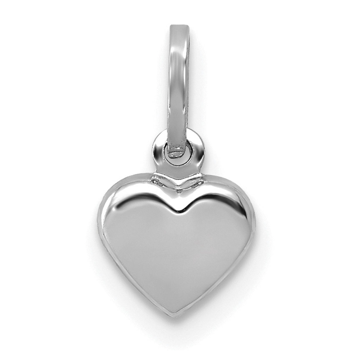 14k White Gold Heart Shaped Pendant, Smooth Polished Solid Gold Charm for Women