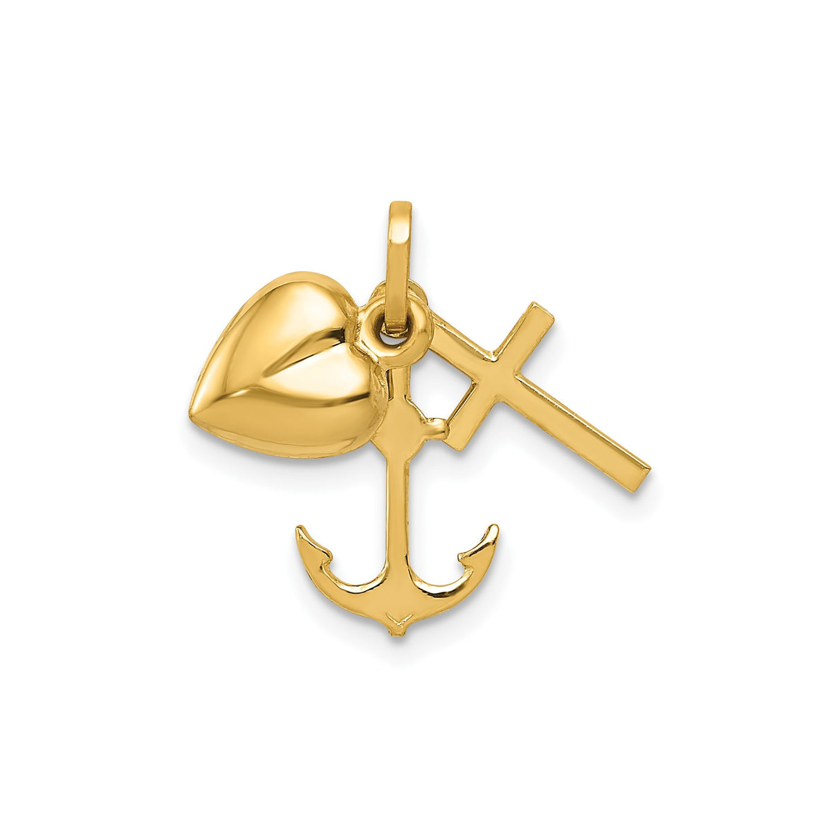 14k Yellow Gold Pendant with Cross, Heart, and Anchor Symbols of Faith, Love, and Hope
