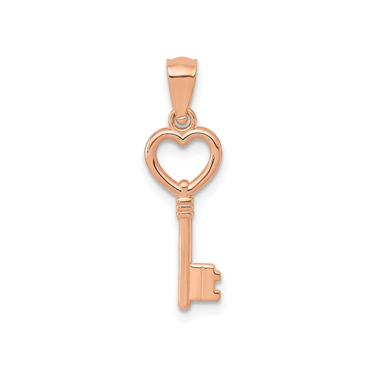 14k Rose Gold Heart Key Pendant, Romantic Heart Design, Delicate Feminine Charm