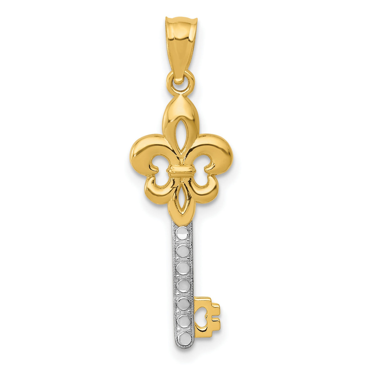 14k Multi-Tone Gold Fleur-de-Lis Key Pendant, French Symbolic Design for Women