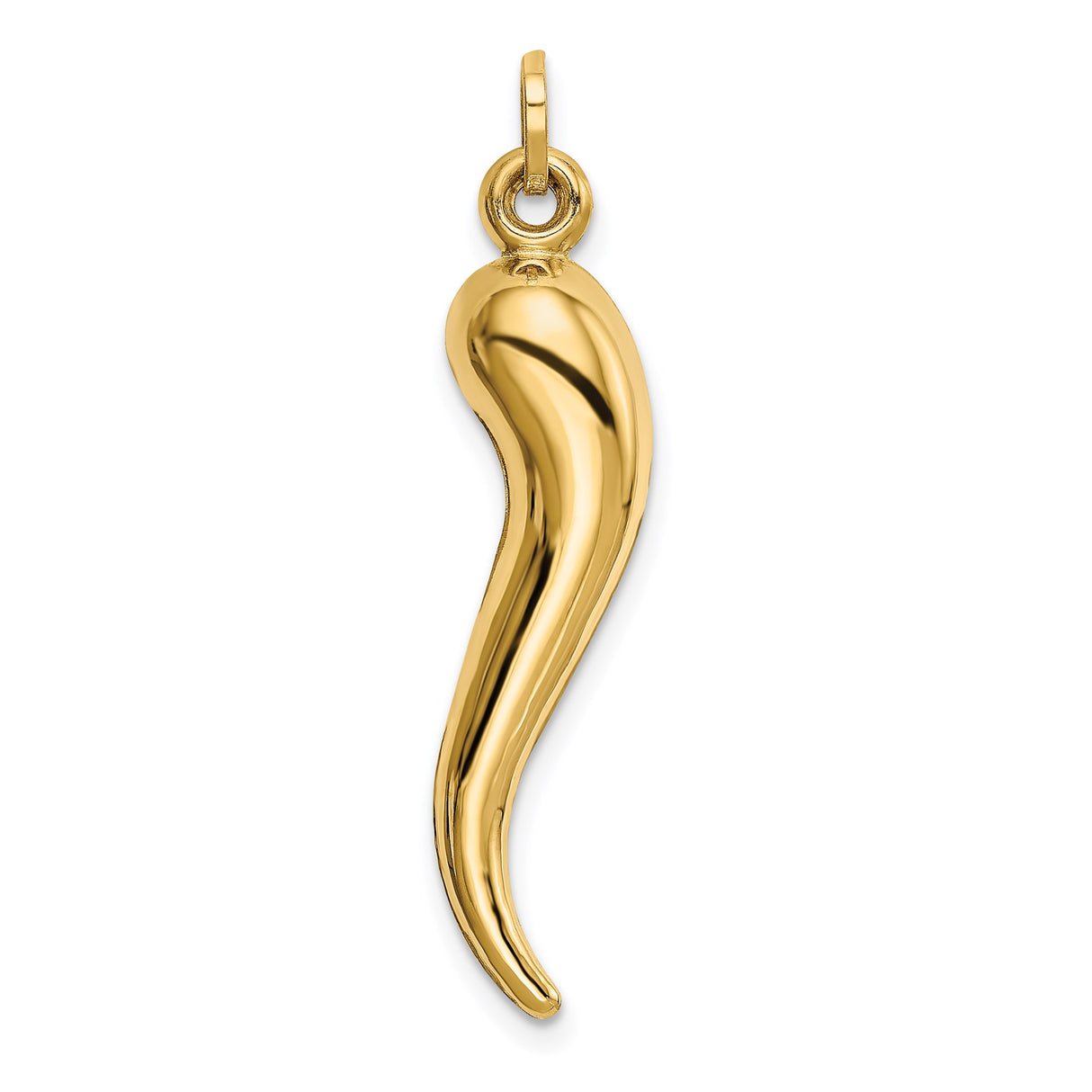 14k Yellow Gold Italian Horn Pendant, Cornicello Amulet for Protection and Good Luck